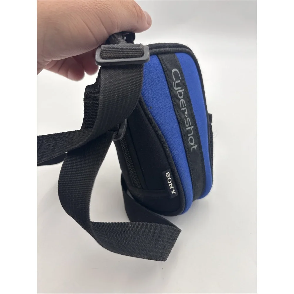 Sony Cyber-Shot Camera Case Pouch Blue Black Soft Padded Bag with Strap
